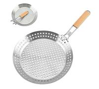Abcsea 1 Piece BBQ Frying Pan with Holes, Not-Easy Stick BBQ Grill Pan, Stainless Steel Barbeque Woks
