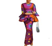 ABCWAX African Women's Dresses 2 Piece Tops and Skirts Ankara Dashiki Traditional Printed Fabrics for Wedding Party, 6, XXL