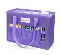 abcxgood Desktop File Organizer Box,Collapsible Hanging Filing Box,Home Office Document Storage Organizer with Front Pocket and Handles, Letter Size Folder. (Purple)