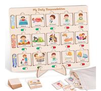 ABCxGOOD Wooden Visual Schedule for Kids Chore Chart, Morning Bedtime Daily Routine Chart for Toddlers, Autism Learning Materials for Homeschool Classroom,76 Wooden Cards.