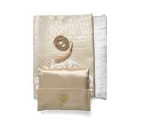 ABDEEZ Gift Set with Velvet Pouch, Turkish Design Prayer Mat, Decorative Beads | Premium Islamic Gift for Ramadan, Eid, and Weddings (Beige)