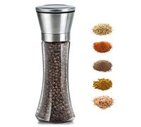Abdodar Salt and Pepper Grinder, Pepper Mill Shaker - Black Pepper & Himalayan Pink Salt Herb Shakers Mill - Refillable Manual - Stainless Steel Lid - Adjustable Coarseness - Glass Material (T1)