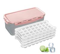 Abdodar Silicone Ice Cube Trays and Ice Cube Storage Container Set with Airtight Locking Lid, 4 Packs / 128 Trapezoid Ice Cubes (pink4)