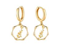 ABDOT Gold Dainty Birth Flower Earrings 14K Gold Plated Floral Huggie Hoop Earrings for Women Birthstone Earrings for Women Hypoallergenic Earrings Birthday/Christmas Gifts, 14mm x 18mm, Brass, No