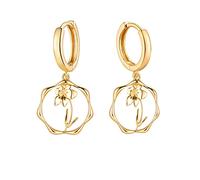 ABDOT Gold Dainty Birth Flower Earrings 14K Gold Plated Floral Huggie Hoop Earrings for Women Birthstone Earrings for Women Hypoallergenic Earrings Birthday/Christmas Gifts, Brass, No Gemstone
