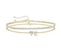 ABDOT Gold Initial Ankle Bracelets for Women Waterproof 14K Gold Filled Layered Anklets for Women Non Tarnish Women's Anklets Adjustable Large Ankle Summer Beach Foot Jewelry, L, Copper, Cubic