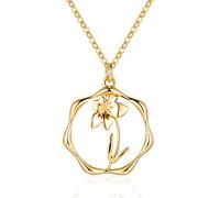 ABDOT Gold Necklace for Women Layered Birth Flower Necklaces 18K Gold Plated Custom Birth Month Floral Necklaces Paperclip Chain Necklace Women Anniversary Birthday Gifts for Women, Copper, No