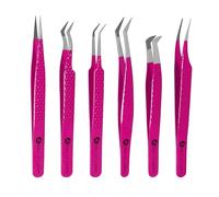 Abdul of Sialkot Fiber Tips Volume Tweezers for Eyelash Extensions, Set of 6,Volume Boot, Made with Perfection Micro Tip (6 Piece Set (Fiber Tip Pink)