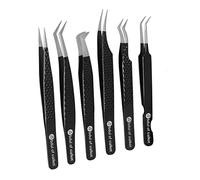 Abdul of Sialkot Fiber Tips Volume Tweezers for Eyelash Extensions, Set of 6,Volume Boot, Made with Perfection Micro Tip (6 Piece Set (Fiber Tip Black)