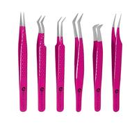 Abdul of Silakor Eyelash Extension Tweezers Set 6 Piece for Volume Lash Extensions Stainless Steel Eyelash Tweezers for Lash Extensions Isolation & Classic Lashes Tweezers Set (Pink)