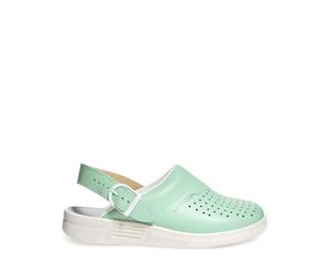 Abeba Women Work Shoes The Original Clog Mint/Weiß - Glattleder, Perforiert, Hol