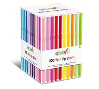 abeec 100 Felt Tip Pens for Kids | 20 Colours, 5 of Each | Non-Toxic Water-Based Ink | Click-Shut Lids | Ages 3 and Up | School and Arts and Crafts Colouring Set