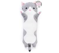 abeec 45cm Cat Snuggle Plush Age 3+ | Kiki the Grey Tabby | Soft Hugging Pillow Plushie | Long Stuffed Animal Cuddle Toy | Embroidered Face | Bedtime Comfort Gift