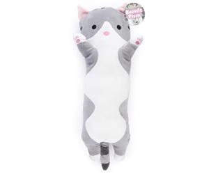 abeec 45cm Cat Snuggle Plush | Kiki the Grey Tabby | Soft Hugging Pillow Plushie | Long Stuffed Animal Cuddle Toy | Embroidered Face | Bedtime Comfort Gift