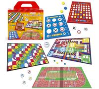 abeec 5 Board Game Book with Dice and Counters | Compact Travel Games for Kids and Adults | Snakes & Ladders, 2-Way Ludo, Noughts & Crosses, 4 to Score, Athletics | Portable Family Activity Book