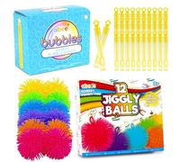 abeec 50 Mini Bubble Wands & 12 Jiggly Balls Multipack - Party Bag Fillers for Kids, Sensory Toys & Games - Perfect for Kids' Parties, Party Bags & Fun Activities