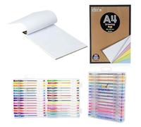 abeec A4 Drawing Pad & 30 Gel Pens Set - 80-Sheet Sketchbook with White & Coloured Paper and 30 Assorted Gel Pens (Glitter, Neon, Metallic, Pastel) - Perfect for Kids' Arts & Crafts