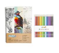 abeec A4 Sketchbook & 40 Different Coloured Pencils Set - Ideal for Kids Drawing, Watercolour and Painting - 60-Sheet sketchpad with Mixed Media, Drawing and tracing Paper