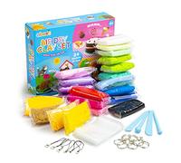 abeec Air Dry Clay Kit for Kids - 24 Colours Modelling Clay Set with Tools & Keyring Accessories - Soft Magic Clay Arts and Crafts Kit - Non-Toxic Creative Activity Set for Children Ages 5+