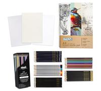 abeec Artist Set - 45 Artist Pencils & A4 Sketchbook (60 Sheets) - Includes Metallic, Charcoal, Watercolour, and HB Pencils, Plus Mixed Media, Drawing, and Tracing Paper