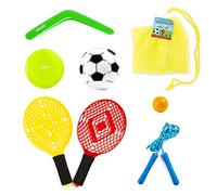 abeec Bag Of Outdoor Games - Garden Games - Outdoor Toys - Includes Bat And Ball Game, Skipping Rope, Inflatable Football, Frisbee For Kids & A Boomerang For Kids - Garden Games For Kids, (AMZ-1057)