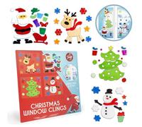 abeec Christmas Window Clings - 4 Reusable Gel Sticker Sheets with Santa, Snowman, Tree & Reindeer - Peel & Stick Decorations for Festive Windows, Glass Doors & Kids’ Christmas Crafts