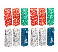abeec Christmas Wine Bottle Gift Bags | 12 Multipack Bottle Bags in 4 Festive Designs | Durable Paper Gift Wrap for Wine, Prosecco & Champagne | Perfect for Bulk Christmas Gifting & Celebrations