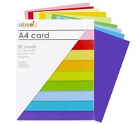 Abeec Coloured Card Pack A4 | 50 Sheets | 10 Assorted Colours Including White | Perfect for Crafting, Scrapbooking, and DIY | 220GSM Card