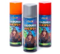 abeec Coloured Hairspray 3 Pack - Bold Washable Hair Colour for Kids & Adults - Fun Party, Sports & Halloween Fancy Dress Transformation (Red, Silver, Orange)