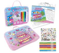 abeec Colouring & Activity Lap Case Pink | Portable Travel Art Set for Girls | 40 Page Colouring Pad, 6 Felt Tip Pens, Over 100 Stickers | Fun Lap Tray for Holidays, Homework & Road Trips
