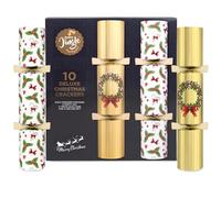 abeec Deluxe Christmas Crackers Gold & White Holly - 10 x 14" Recyclable Crackers with Quiz Card, Party Hat & Deluxe Gift - Luxury Christmas Table Decoration for Family Celebrations