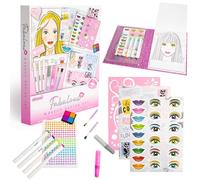 abeec Fashion Designer Kit for Girls | Makeup Design Set with 20 Page Drawing Pad, Stencils, Stickers, Adhesive Gems, Brush Markers & Glitter Glue | Creative Craft Gift for Girls Ages 5+