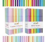 abeec Felt Tip Pen Bundle - 50 Assorted & 50 Pastel Felt Tip Pens for Kids (Total 100 Pens)