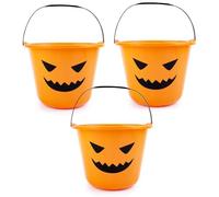abeec Halloween Bucket 3 Pack | Pumpkin Trick-or-Treat Pails for Kids | Sturdy Plastic with Handles | Ideal for Parties, Group Activities & Spooky Decorations