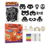 abeec Halloween Crafts Bundle - Scratch Art Masks & Make Your Own Decorations Kit - Fun Halloween Arts & Crafts for Kids with Felt Tip Pens and Party Bag Fillers