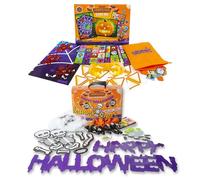 abeec Halloween Party Bundle - Includes Halloween Party Games Box and Outdoor Decorations Set - Complete Pack for Kids Halloween Party with Games, Bunting, Balloons, Spider Web, and More