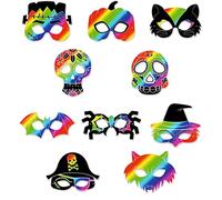 abeec Halloween Scratch Art Masks | Spooky Rainbow Craft Kit for Kids | Creative Party Activity with 10 Masks, Tools & Bands