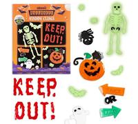 abeec Halloween Window Clings - Glow in The Dark Stickers for Kids - 4 Reusable Sheets with Skeleton, Pumpkins & Ghosts - Easy Gel Decorations for Spooky Windows at Halloween Parties & Home Décor