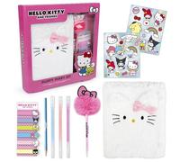 abeec Hello Kitty Fluffy Diary Set For Girls - Notebook With Pom Pom Pen, Holographic Stickers, Gel Pens & Sticky Tabs - Kawaii Stationery Gift Set