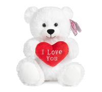 abeec I Love You Heart Teddy Bear 25cm Plush Gift - Soft White Cuddly Toy with Red Heart Message for Girlfriend Partner Kids Valentine’s Day Present CE Certified