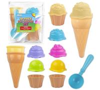 abeec Ice Cream Beach Set - 10 Piece - Beach Toys Age 4+ For Kids - Ice cream Bath Toy - Sand Toys - Ice cream Mould Set with Cones Scoop and Tubs - Travel Toys