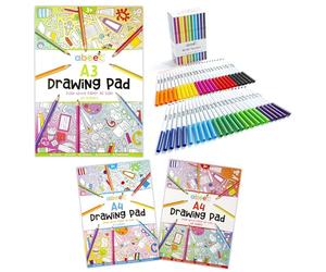 abeec Kids Creative Art Set - 50 Assorted Felt Tip Pens & 3-Pack Drawing Pads (150 Sheets) - Perfect for Arts and Crafts, Sketching, and Coloring Fun