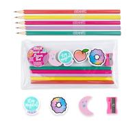 abeec Kids Stationery Set | Colourful Pencil Case with 5 Pencils, 4 Fun Erasers & Sharpener | Back to School Essentials | Cute Writing Supplies for School, Travel & Party Bag Fillers