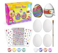 abeec Paint Your Own Ceramic Egg Craft Set - Easter Crafts for Kids - DIY Easter Egg Painting Kit with 4 Ceramic Eggs, Paint Set, Brush, Stickers & Gems - Fun Easter Decorations for Kids & Adults