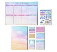 abeec Pastel Daily Planner Set - Stationery Supplies Including: 56 Sheet Weekly Planner, A5 Notebook, 10 x Assorted Sticky Notes Set and Planner Stickers