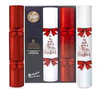 abeec Premium Christmas Crackers | 6 Luxury 14" Red & White Table Crackers with Velvet Bows | Includes Party Hat, Quiz Card & Assorted Luxury Gifts | Elegant Festive Table Decoration