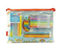 abeec Rainbow Pencil Case with Stationery Included - Stationary Sets for Girls - Includes Gel Pens, A4 Notebook, Glitter Pen and Highlighters - School Stationary Set