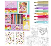 abeec Scented & Metallic Colouring Set with Stickers for Kids Aged 3 and Above, 80 Pages, 4 Scented Markers, 4 Metallic Markers, Cake & Ice Cream Theme