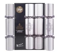 abeec Silver Luxury Christmas Crackers - 6 Large 14" Festive Crackers With Hats, Trivia Quiz Cards And Practical Gifts - Glitter Silver Finish For Elegant Christmas Celebrations