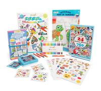 abeec Toddler Travel Toys, 6 Piece Activity Pack for Ages 2-4, Crayons, Stickers, Colouring Book, Paint by Numbers and Card Game, Plane and Car Activities for Toddlers
